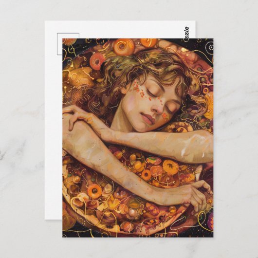 Pizza Love Faux Klimt Briefkaart (Voorkant / Achterkant)