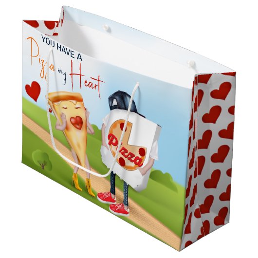 Pizza Love Grappig Groot Cadeauzakje (Voorkant Gekanteld)