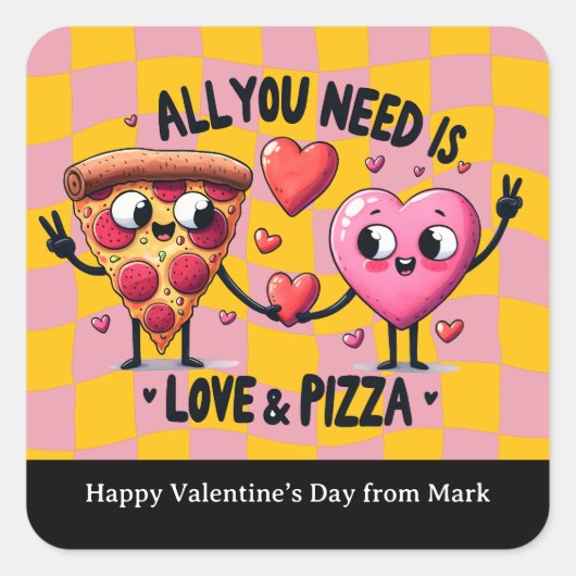 Pizza Love Valentines Day School Favor Vierkante Sticker (Voorkant)