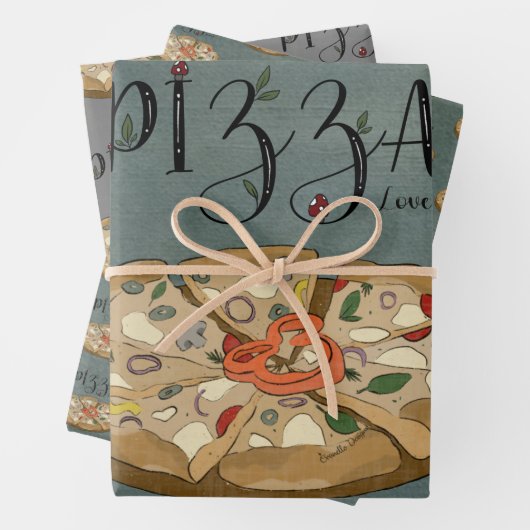 Pizza Lover Gift Wrap - reeks 3 Inpakpapier Vel (In situ)