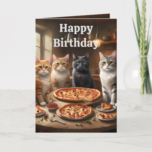 Pizza Loving Cats, Verjaardag Kaart (Voorkant)