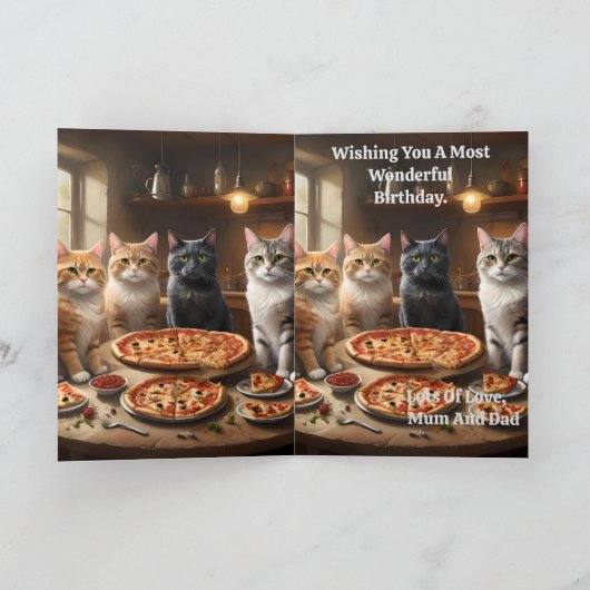 Pizza Loving Cats, Verjaardag Kaart (Binnen)