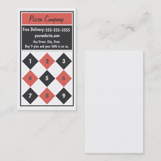 Pizza Loyalty Visitekaartje Punch Kaart (Voorkant / Achterkant)