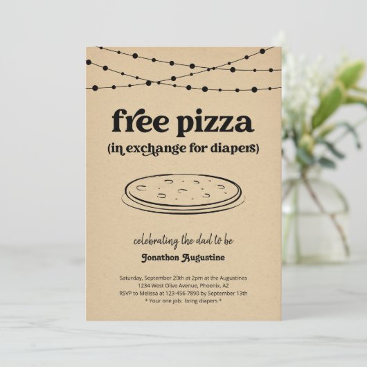 Pizza Luier Feest Grappige Mannen Papa Douche Uitn Kaart (Staand voorkant)
