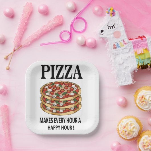 Pizza maakt elk uur een happy hour pizza feest papieren bordje (Feest)