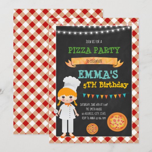 Pizza maakt verjaardagsfeestpartijuitnodiging kaart (Voorkant / Achterkant)