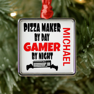 Pizza Maker houdt van het spelen van VideoSpelen Metalen Ornament
