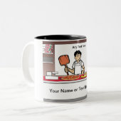 Pizza Maker - Mannelijke Cartoon Tweekleurige Koffiemok (Voorkant links)