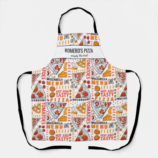 Pizza Maker Pizzeria Shop Custom Name Text Schort (Voorkant)