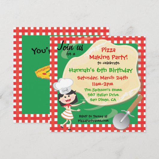 Pizza Making Birthday Party Invitation Card Kaart (Voorkant / Achterkant)