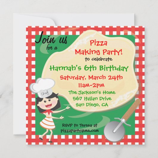 Pizza Making Birthday Party Invitation Card Kaart (Voorkant)