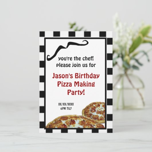 Pizza Making Birthday Party Invitation Kaart (Staand voorkant)