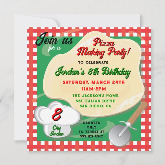 Pizza Making Birthday Party Invitation Kaart (Voorkant)