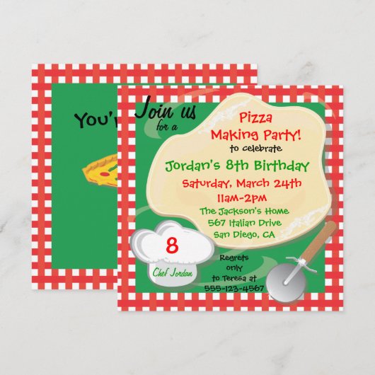 Pizza Making Birthday Party Invitation Kaart (Voorkant / Achterkant)