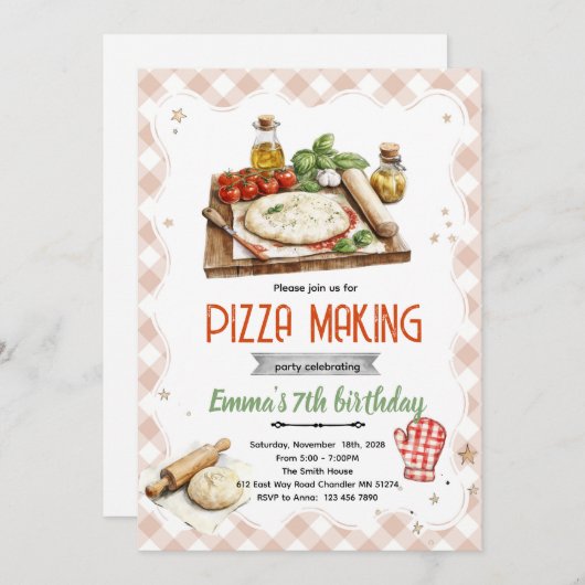 Pizza Making Party Invitation Kaart (Voorkant / Achterkant)