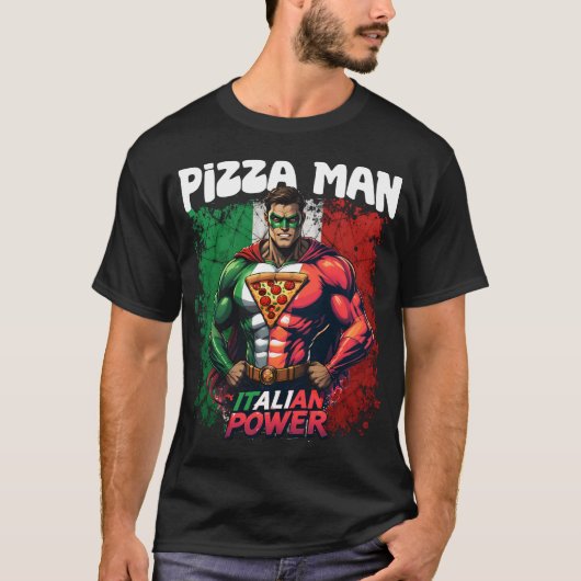 Pizza Man Italiaans SuperHero T-shirt (Voorkant)