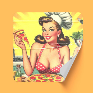 Pizza Meisje Vierkante Sticker