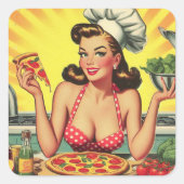  Pizza Meisje Vierkante Sticker (Voorkant)