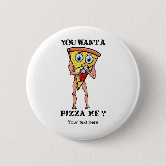 Pizza met bokshandschoenen aan ronde button 5,7 cm (Voorkant)