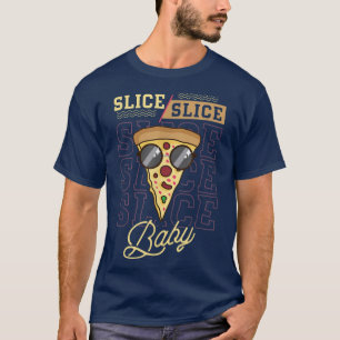 Pizza met kauwroest en plak voor plak, plak t-shirt