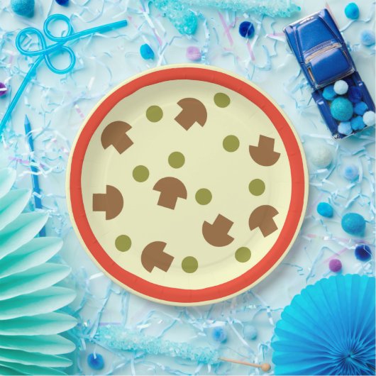 Pizza met paddenstoelen Olijfskaas Tomatensaus Papieren Bordje (Feest)