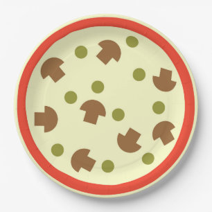 Pizza met paddenstoelen Olijfskaas Tomatensaus Papieren Bordje