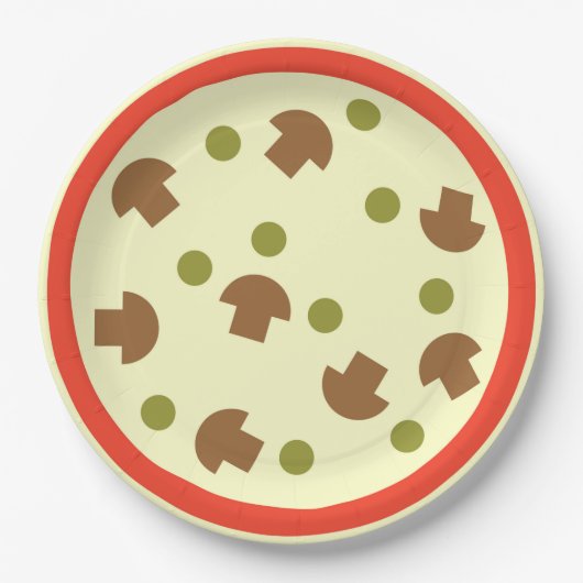 Pizza met paddenstoelen Olijfskaas Tomatensaus Papieren Bordje (Voorkant)