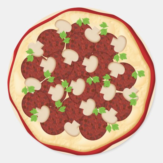 Pizza met pepperoni en paddenstoelen ronde sticker (Voorkant)