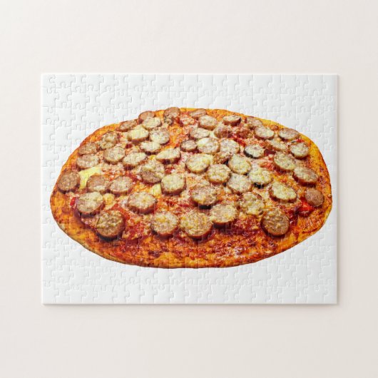 Pizza met pepperoni en worst legpuzzel (Horizontaal)