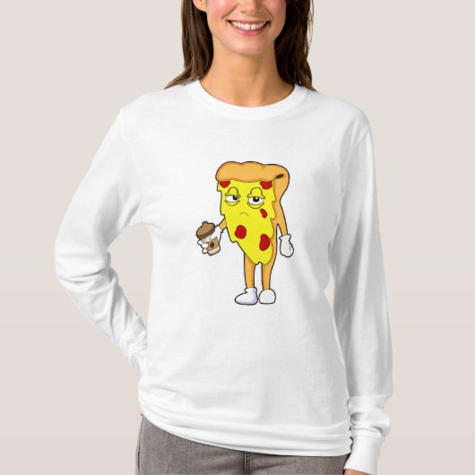 Pizza met Salami-kaas en koffie T-shirt (Voorkant)