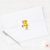 Pizza met Salami-kaas en koffie Vierkante Sticker (Envelop)
