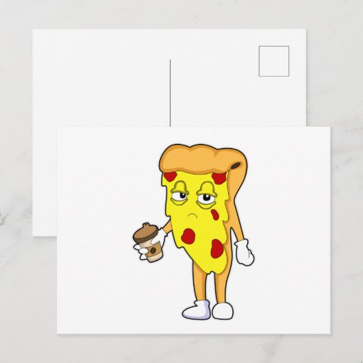 Pizza met salami kaas & koffie briefkaart (Voorkant / Achterkant)