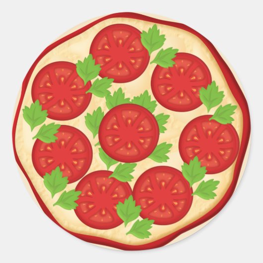 Pizza met tomaten ronde sticker (Voorkant)
