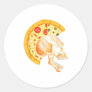 Pizza Mohawk Rock Hair Skull Skeleton Rocker Ronde Sticker