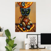 Pizza monster met bril | AI Art Poster (Thuiskantoor)