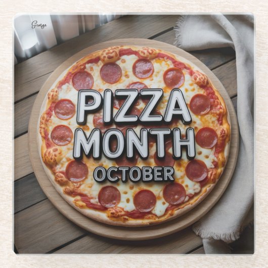 Pizza Month October Glass Coaster  Glazen Onderzetter (Voorkant)