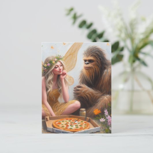 Pizza Night Sasquatch en de fee Briefkaart (Staand voorkant)
