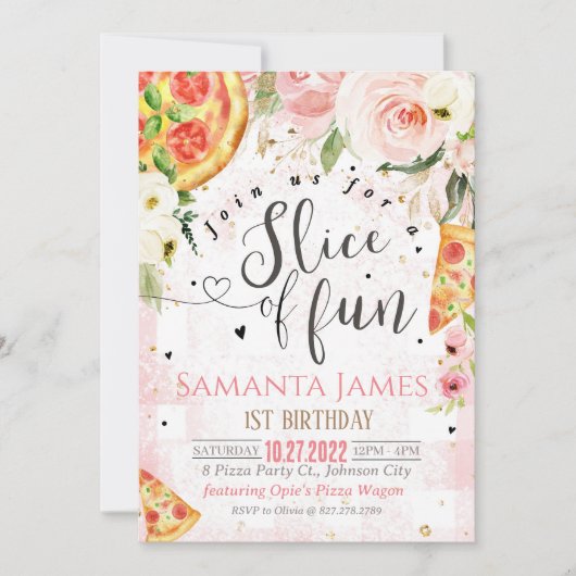 Pizza nodigt Pizza uit om 1e verjaardag te vieren Kaart (Voorkant)