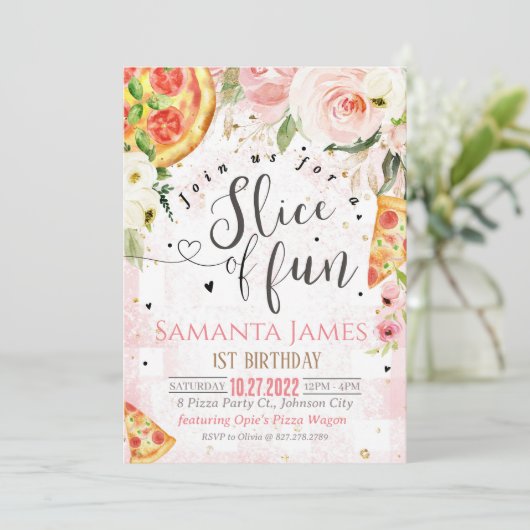 Pizza nodigt Pizza uit om 1e verjaardag te vieren Kaart (Staand voorkant)