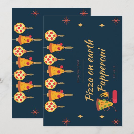 pizza op aarde-pepperoni-uitnodigingskaart kaart (Voorkant / Achterkant)