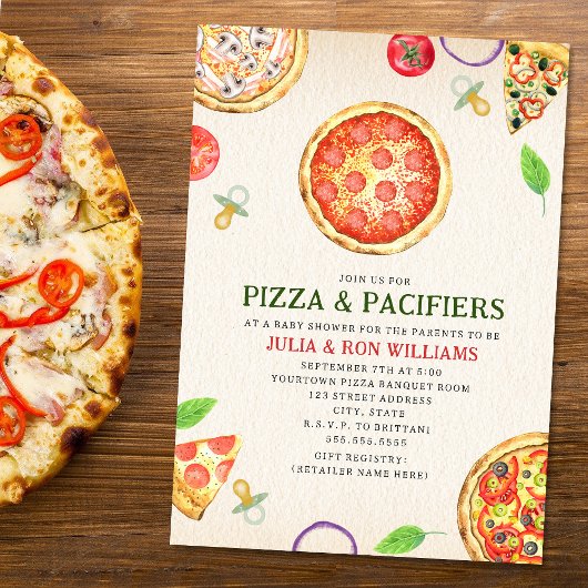 Pizza + Pacifiers Baby shower Invitation Kaart