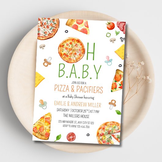 Pizza & Pacifiers Baby Shower, Pizza Baby Shower Kaart