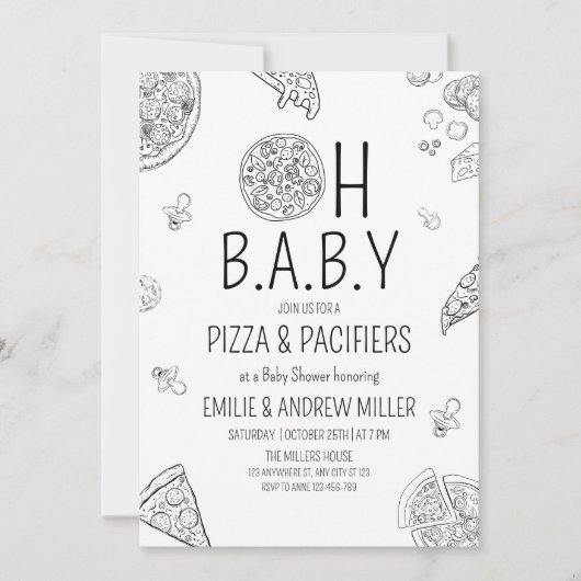 Pizza & Pacifiers Baby shower Uitnodigen, Pizzeria Kaart (Voorkant)