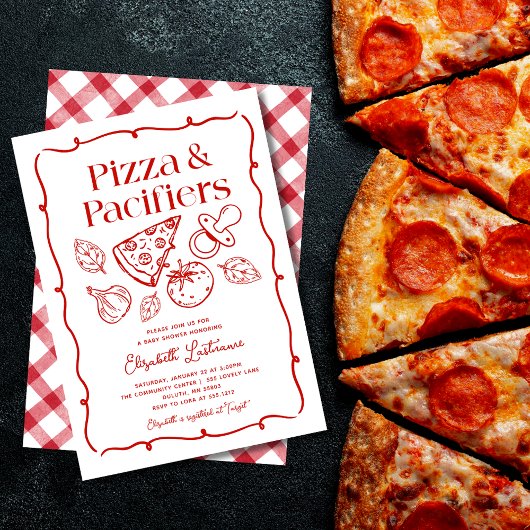 Pizza & Pacifiers Hand Drawn Italian Baby Shower Kaart