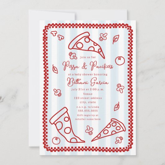 Pizza & Pacifiers Sketch Doodle Boy Baby shower Kaart (Voorkant)