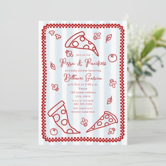 Pizza & Pacifiers Sketch Doodle Boy Baby shower Kaart (Staand voorkant)