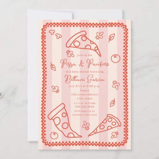 Pizza & Pacifiers Sketch Doodle Girl Baby shower Kaart (Voorkant)