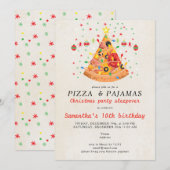 Pizza & Pajamas Christmas Sleepover Birthday Party Kaart (Voorkant / Achterkant)