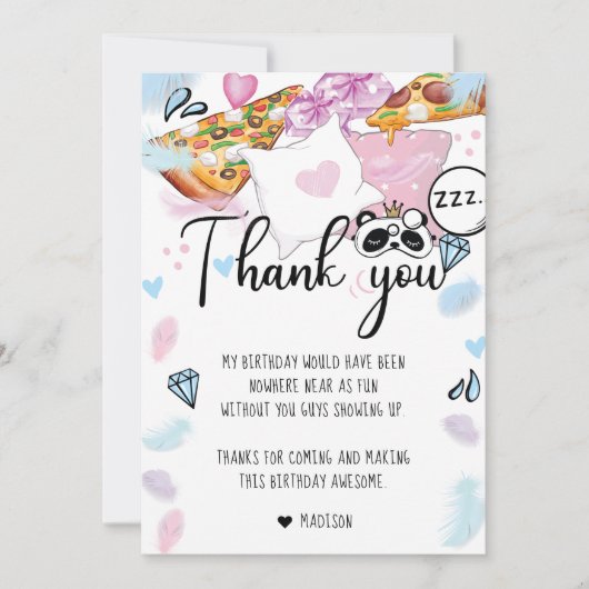 Pizza & Pajamas Slumber Party Bedankkaart (Voorkant)