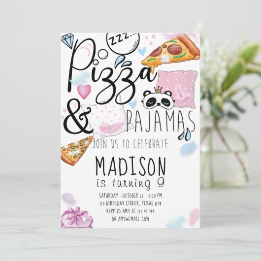 Pizza & Pajamas Slumber Party Kaart (Staand voorkant)